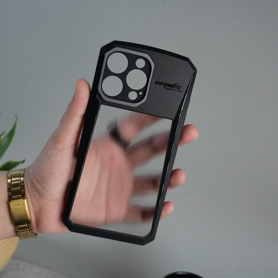 FRATO luxury Case iPhone 15 Series Airbag Shockproof Cyber Series Bumper Shell Case Cover (Black)