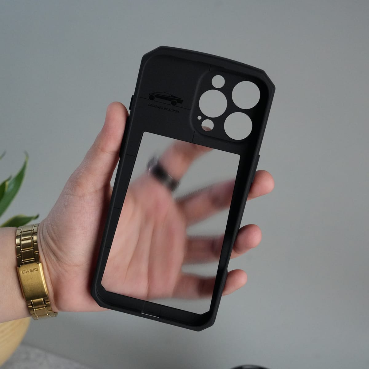 FRATO luxury Case iPhone 15 Series Airbag Shockproof Cyber Series Bumper Shell Case Cover (Black)