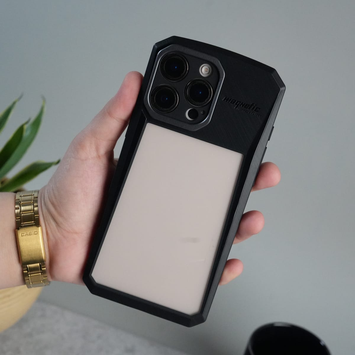 FRATO luxury Case iPhone 15 Series Airbag Shockproof Cyber Series Bumper Shell Case Cover (Black)