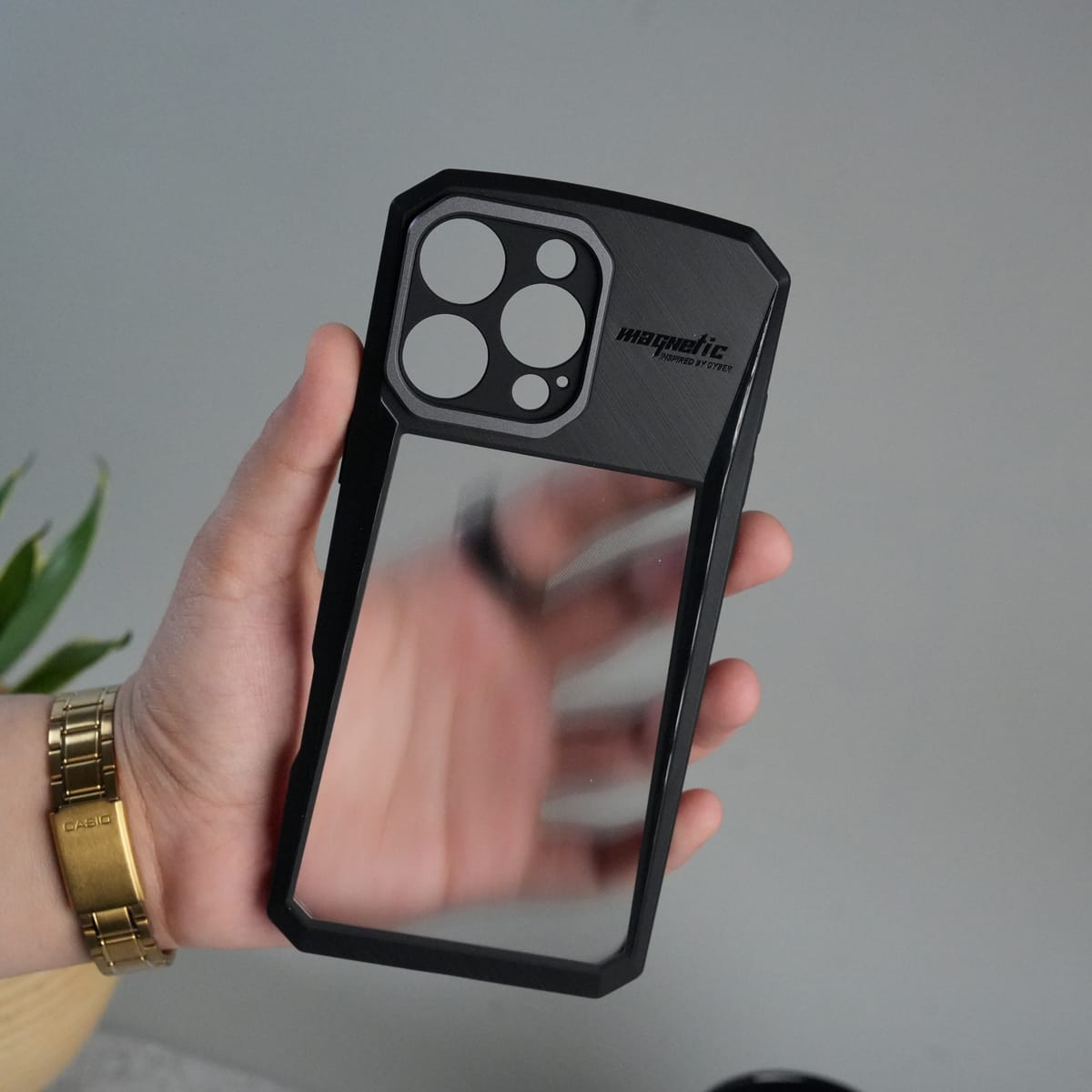 FRATO luxury Case iPhone 15 Series Airbag Shockproof Cyber Series Bumper Shell Case Cover (Black)