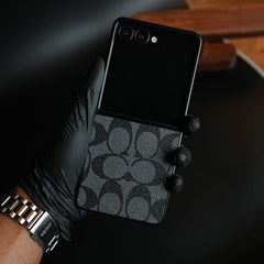 Luxury Leather Monogram Pattern Case For Samsung Galaxy Z Flip 8 | Slim Designer Back Cover