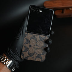 Luxury Leather Monogram Pattern Case For Samsung Galaxy Z Flip 8 | Slim Designer Back Cover