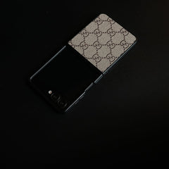 Samsung Galaxy Z Flip 8 Luxury Monogram Pattern PU Leather Case Cover (Beige)