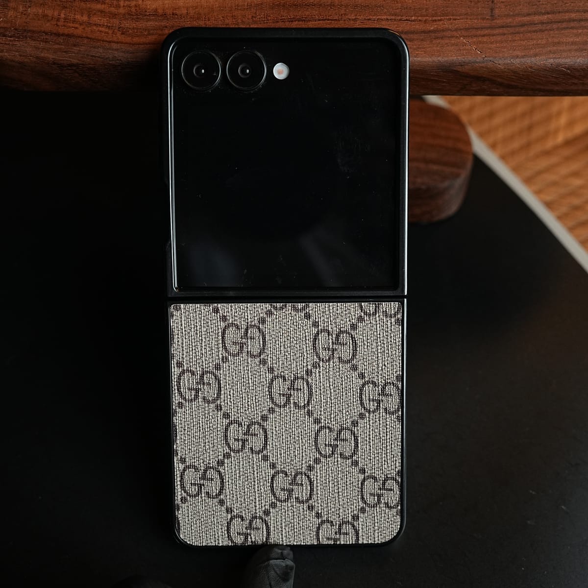 Samsung Galaxy Z Flip 8 Luxury Monogram Pattern PU Leather Case Cover (Beige)
