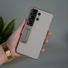 FRATO Samsung S26 Ultra Beige Galaxy S26 Ultra Leather Texture Case with Folding Stand & Camera Protection | Shockproof Slim Cover