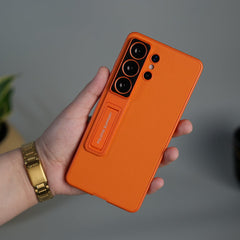 FRATO Samsung S26 Ultra Orange Galaxy S26 Ultra Leather Texture Case with Folding Stand & Camera Protection | Shockproof Slim Cover