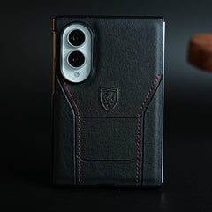 Racing-Inspired Leather-Texture Case for Samsung Galaxy Z Fold 8 | Sporty Stitching & Shield Emblem Design