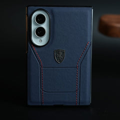 Racing-Inspired Leather-Texture Case for Samsung Galaxy Z Fold 8 | Sporty Stitching & Shield Emblem Design