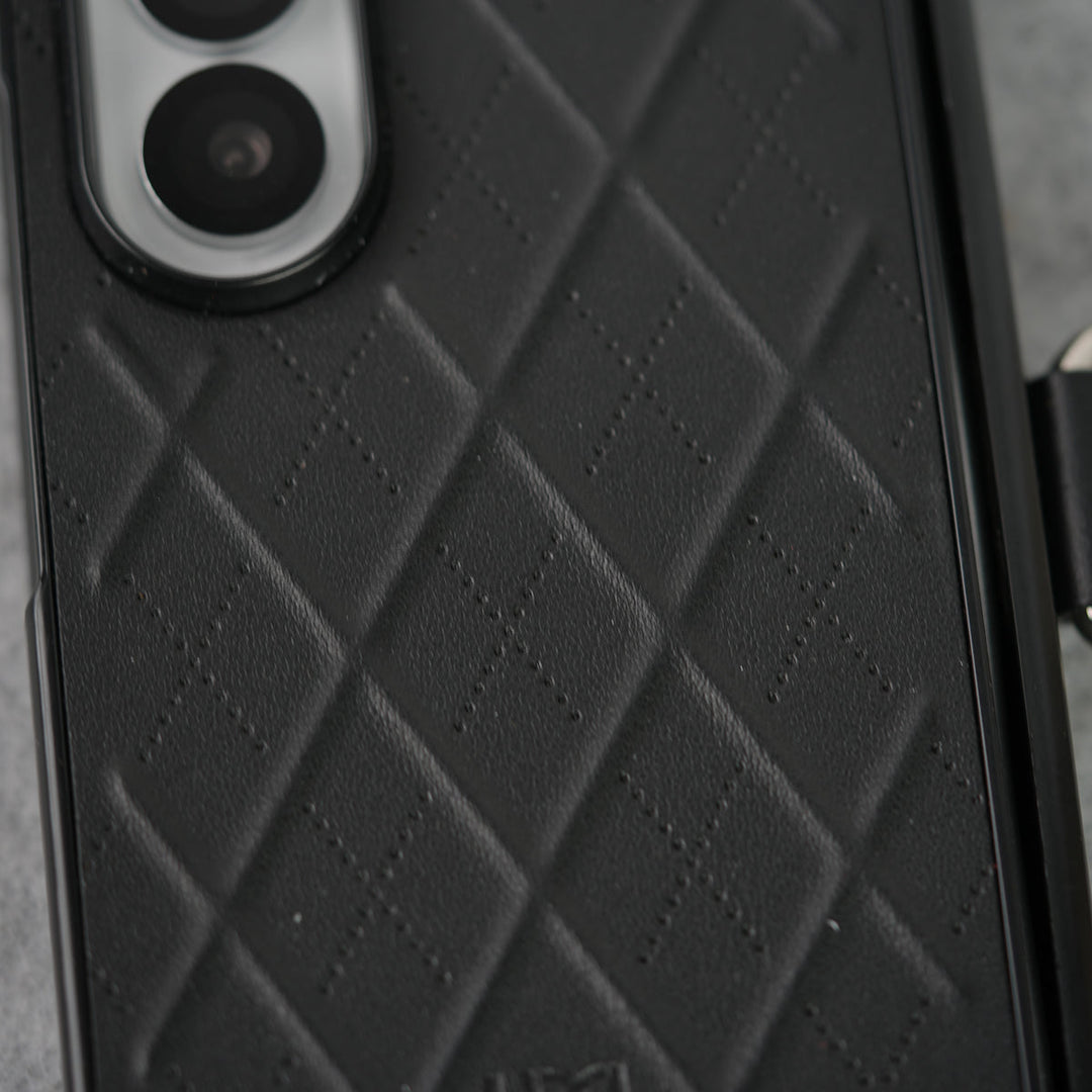 Samsung Galaxy Z Fold 7 PU Leather Cross Dot Hinge Protection Metal Ring Case Cover