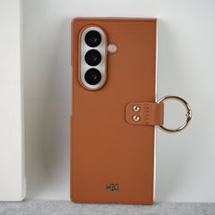Samsung Galaxy Z Fold 7 Matte Finish PU Leather Case Cover With Metal Ring Holder