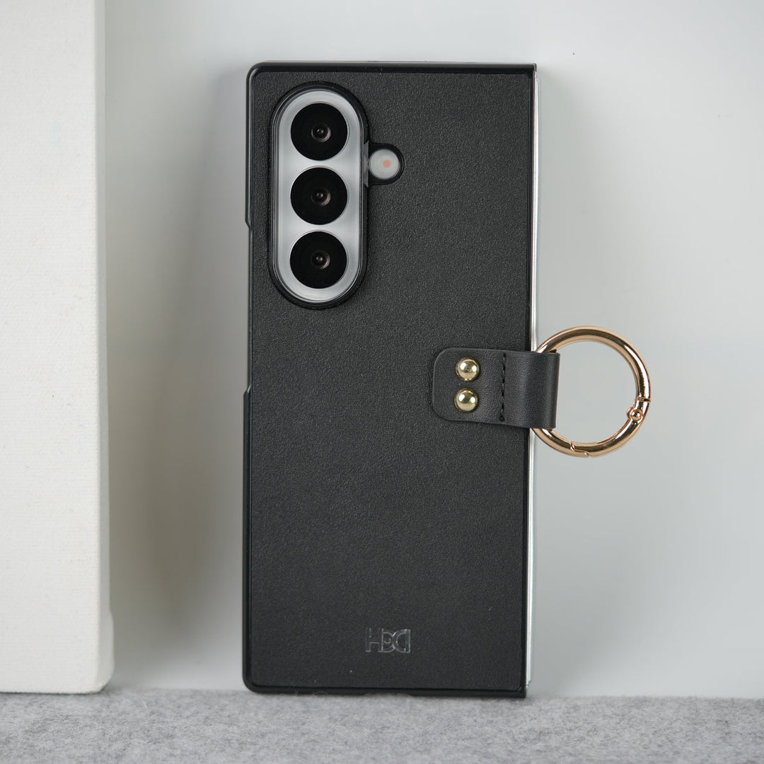 Samsung Galaxy Z Fold 7 Matte Finish PU Leather Case Cover With Metal Ring Holder