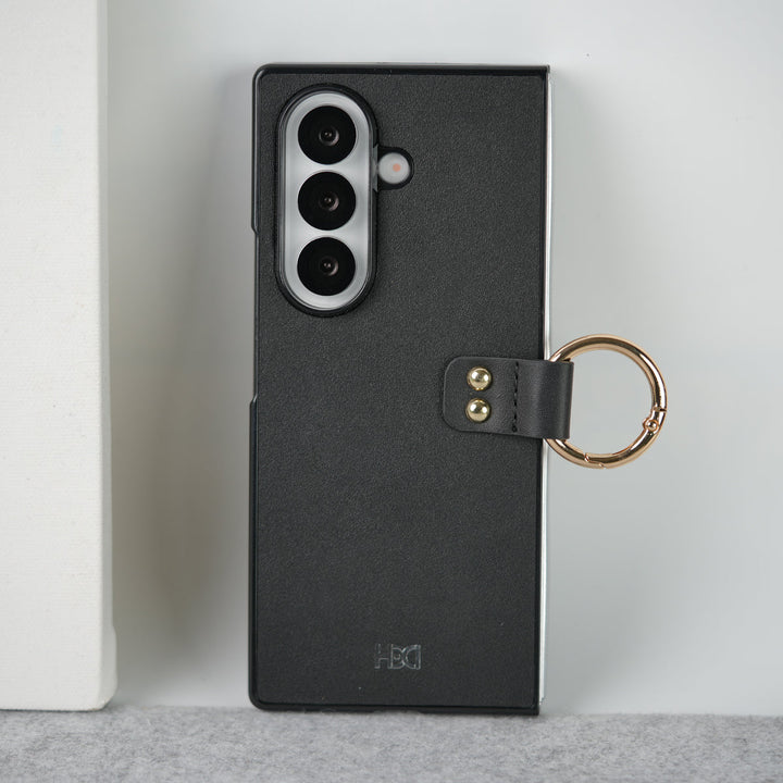 Samsung Galaxy Z Fold 7 Matte Finish PU Leather Case Cover With Metal Ring Holder