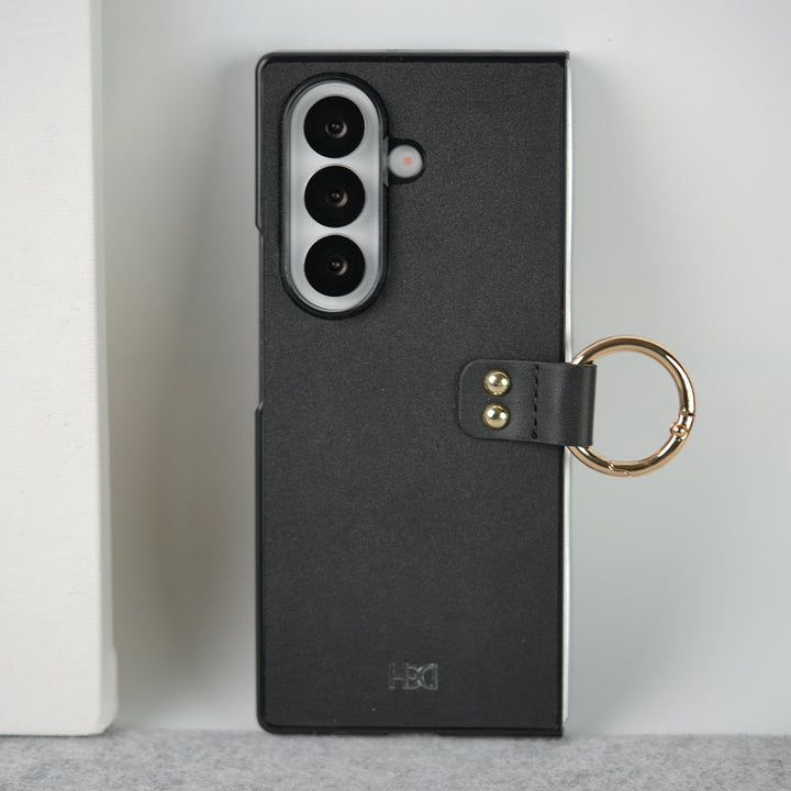 Samsung Galaxy Z Fold 7 Matte Finish PU Leather Case Cover With Metal Ring Holder