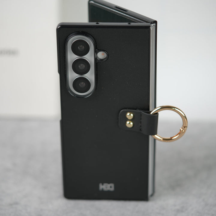 Samsung Galaxy Z Fold 7 Matte Finish PU Leather Case Cover With Metal Ring Holder
