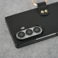 Samsung Galaxy Z Fold 7 Matte Finish PU Leather Case Cover With Metal Ring Holder