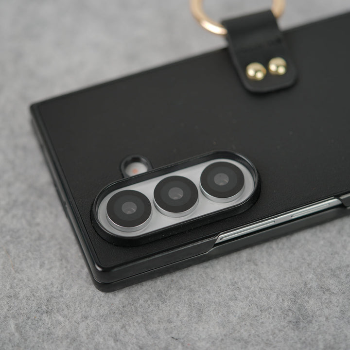 Samsung Galaxy Z Fold 7 Matte Finish PU Leather Case Cover With Metal Ring Holder