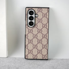 Luxury GG Pattern PU Leather Case Cover For Samsung Galaxy Z Fold 8 Ultra (Beige)