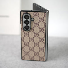 Luxury GG Pattern PU Leather Case Cover For Samsung Galaxy Z Fold 8 Ultra (Beige)