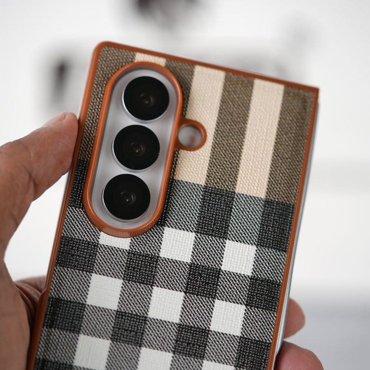 Samsung Galaxy Z Fold 7 Checks Leather Case Cover