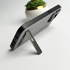 iPhone Weave Leather with Metal Kickstand Slim Back Cover