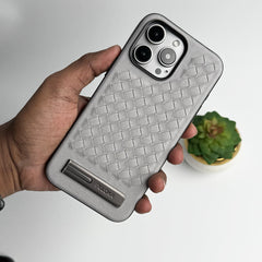 iPhone Weave Leather with Metal Kickstand Slim Back Cover