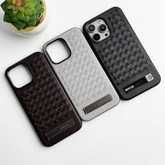 iPhone Weave Leather with Metal Kickstand Slim Back Cover