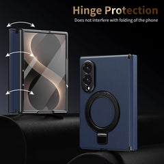 Leather Texture Magnetic Ring Stand Case for Samsung Galaxy Z Fold 8 | Front Glass Cover