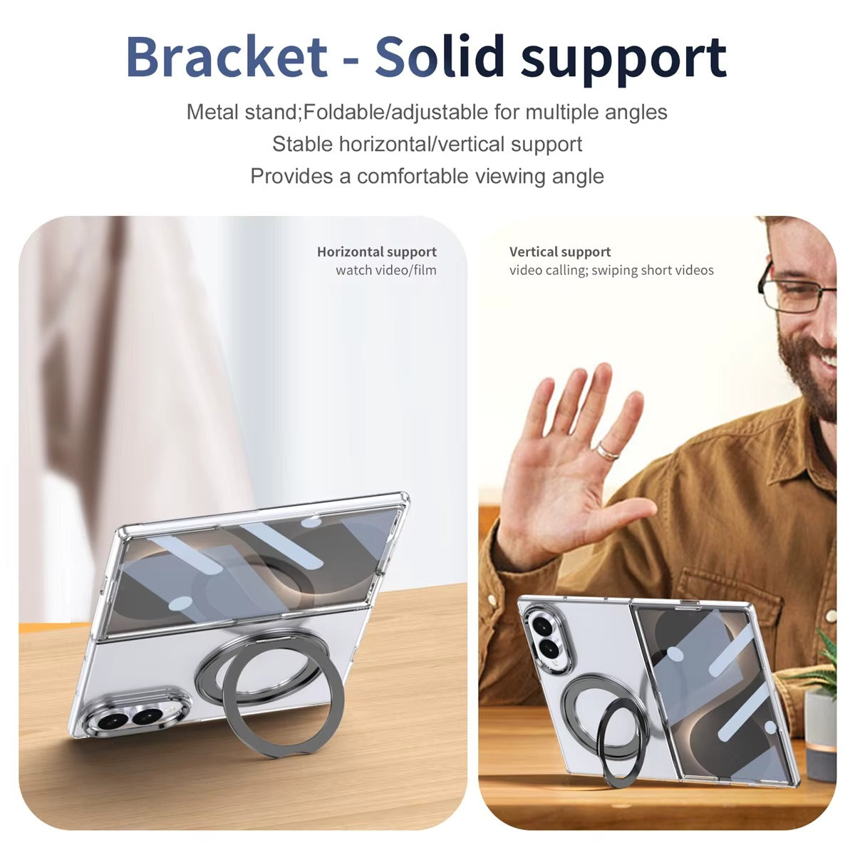 Magnetic Ring Stand Clear Case for Samsung Galaxy Z Fold 8 | Built-In Front Glass