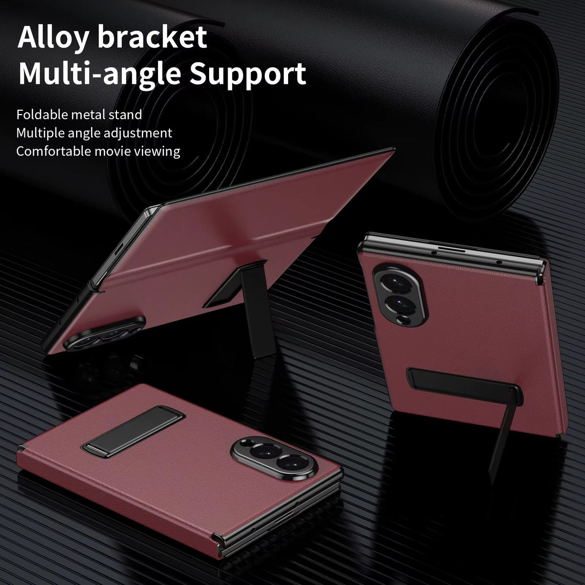 Flip Cover with Metal Kickstand for Samsung Galaxy Z Fold 8 | PU Leather Protective Case