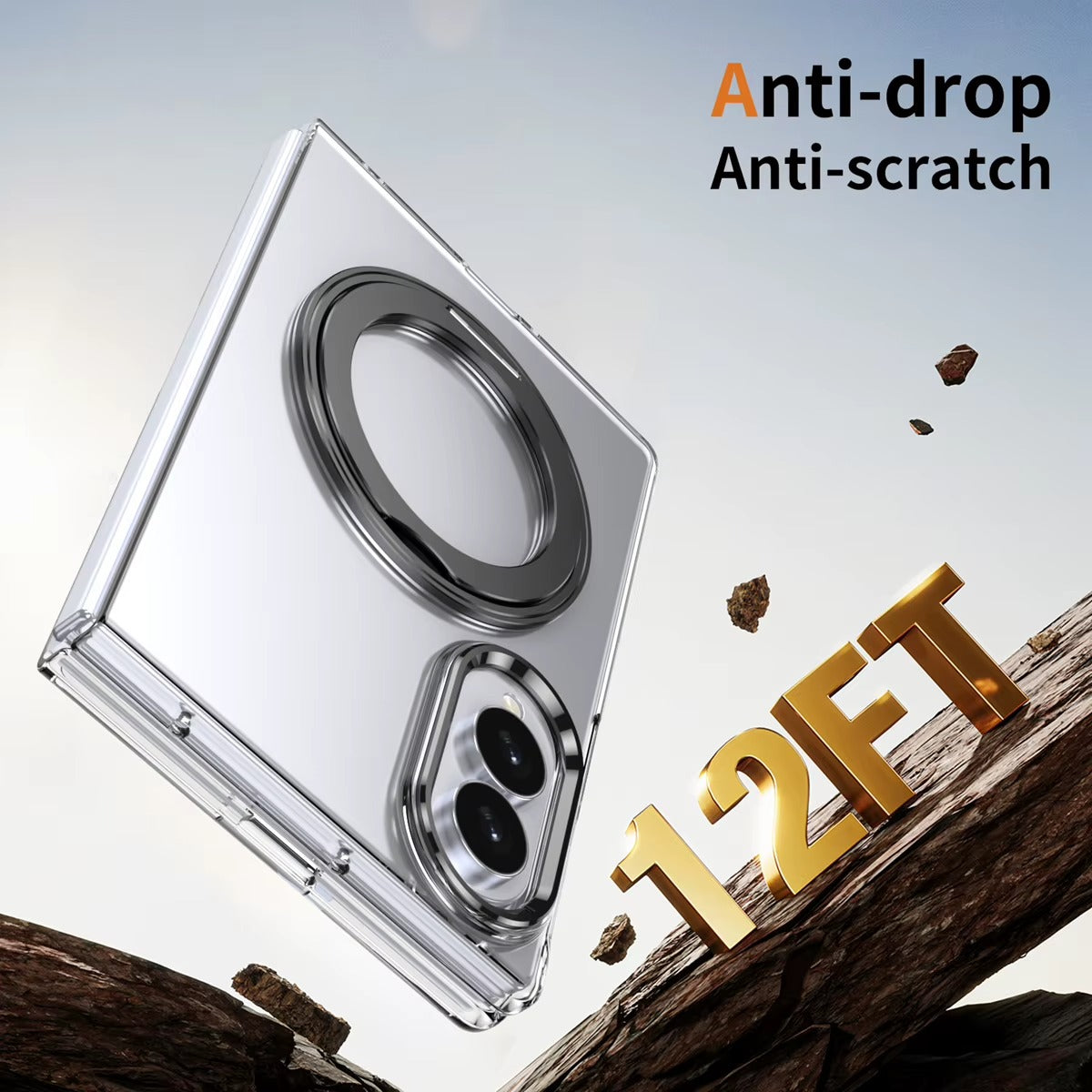 Magnetic Ring Stand Clear Case for Samsung Galaxy Z Fold 8 | Built-In Front Glass