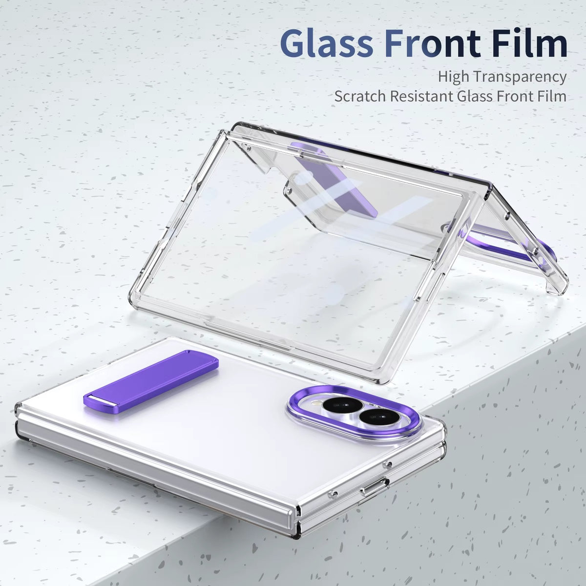 Transparent Braket Metal Stand Case for Samsung Galaxy Z Fold 8 | Built-In Front Glass