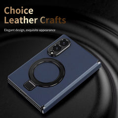 Leather Texture Magnetic Ring Stand Case for Samsung Galaxy Z Fold 8 | Front Glass Cover