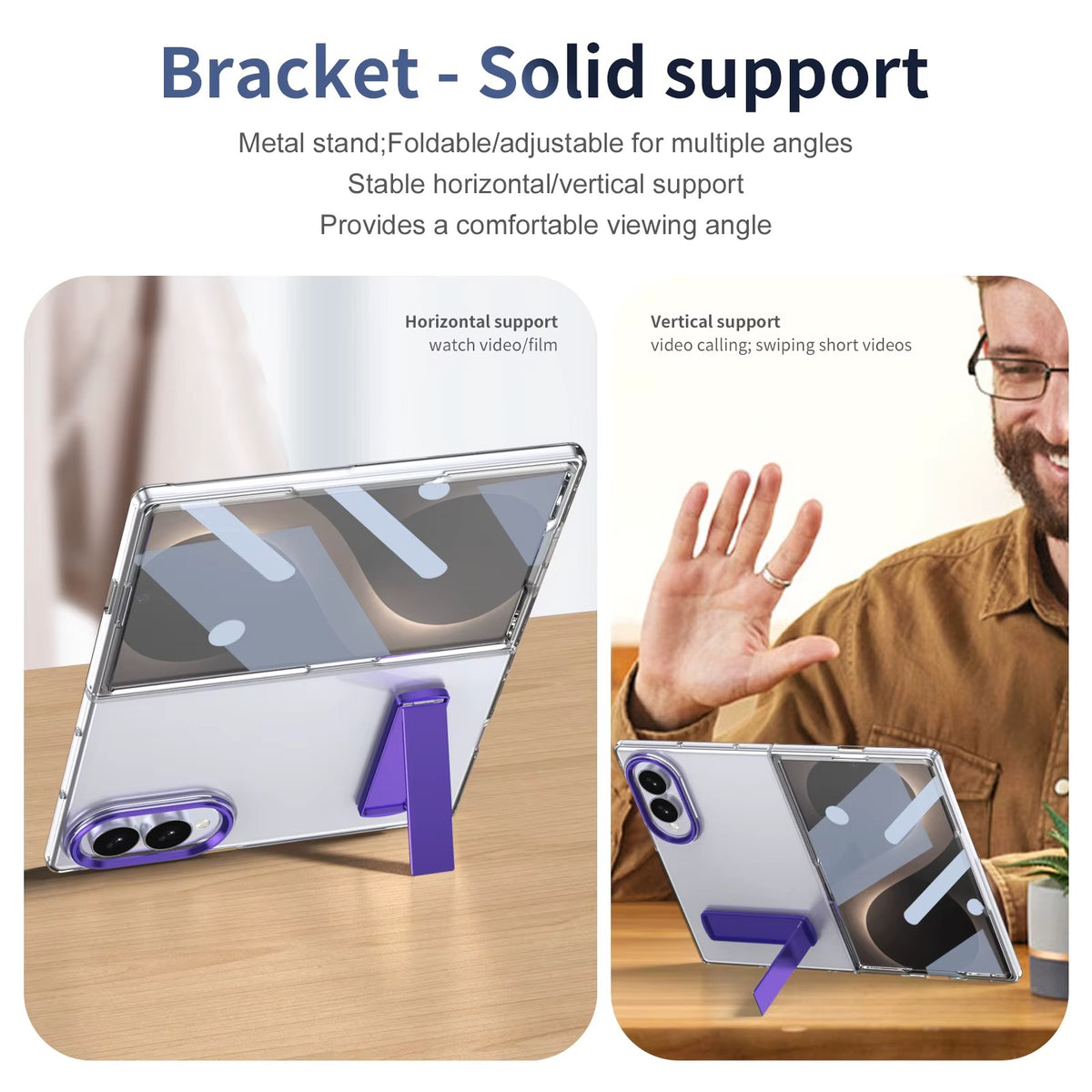Transparent Braket Metal Stand Case for Samsung Galaxy Z Fold 8 | Built-In Front Glass