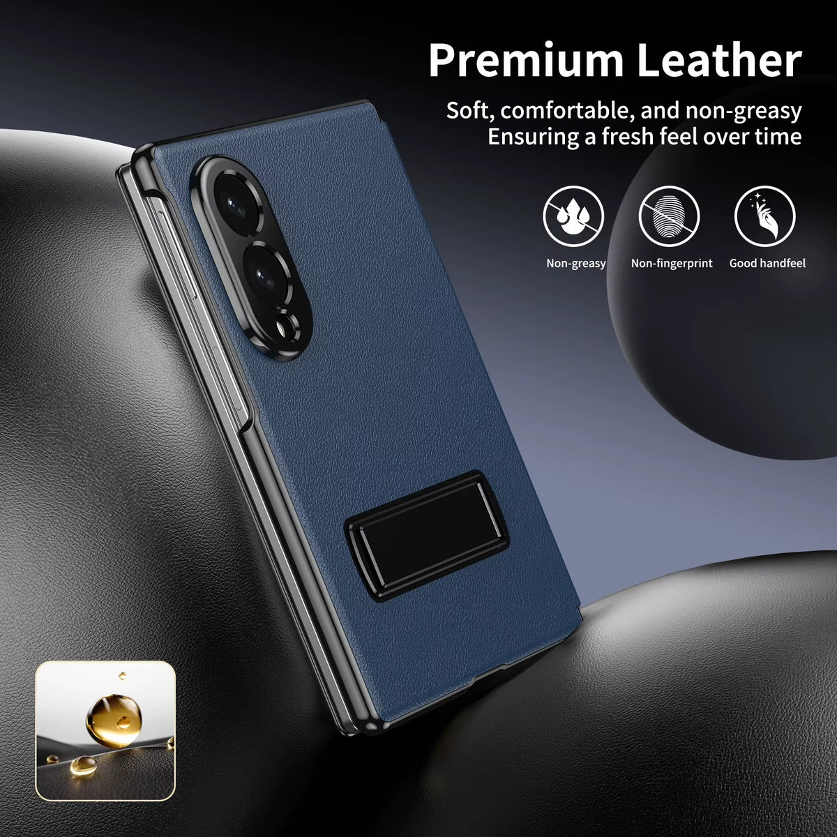 Flip Cover with Metal Kickstand for Samsung Galaxy Z Fold 8 | PU Leather Protective Case