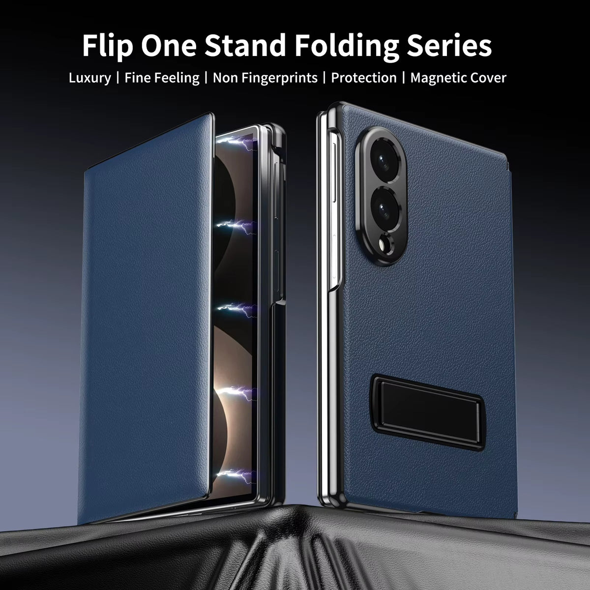 Flip Cover with Metal Kickstand for Samsung Galaxy Z Fold 8 | PU Leather Protective Case