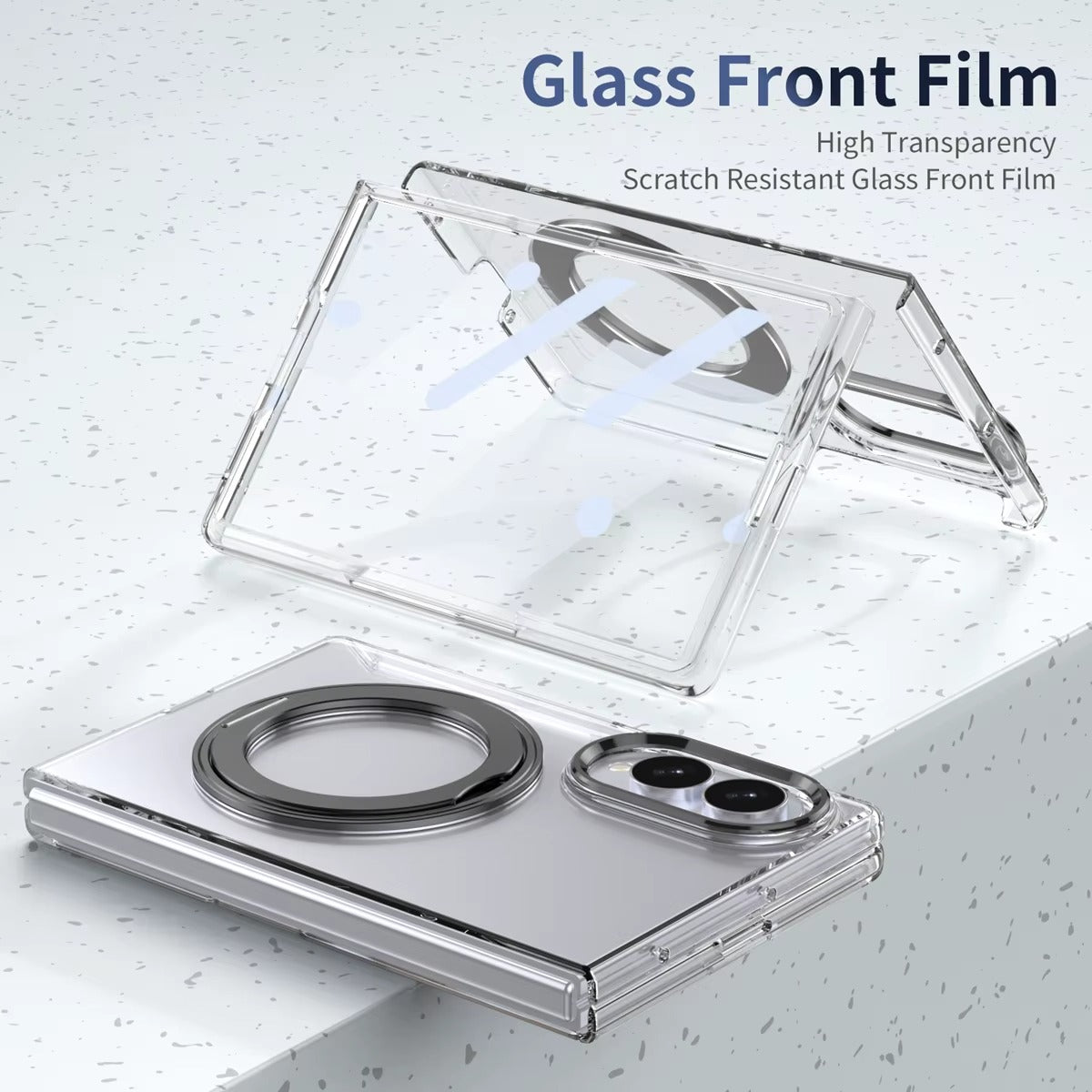 Magnetic Ring Stand Clear Case for Samsung Galaxy Z Fold 8 | Built-In Front Glass