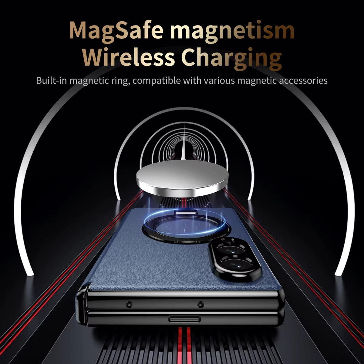 Leather Texture Magnetic Ring Stand Case for Samsung Galaxy Z Fold 8 | Front Glass Cover