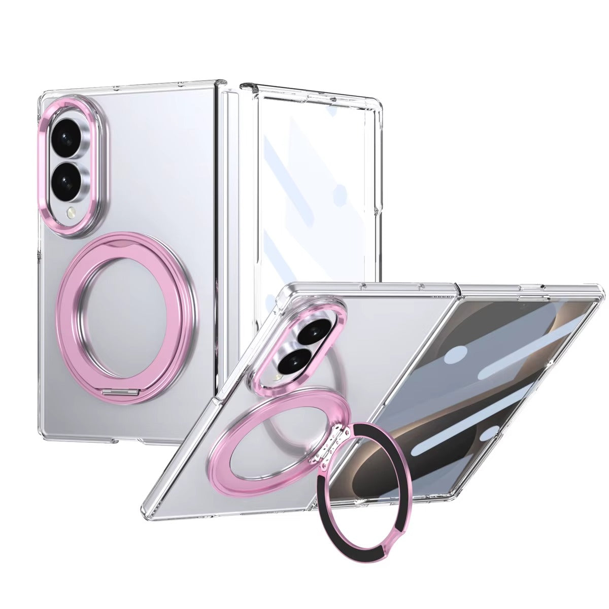 Magnetic Ring Stand Clear Case for Samsung Galaxy Z Fold 8 | Built-In Front Glass