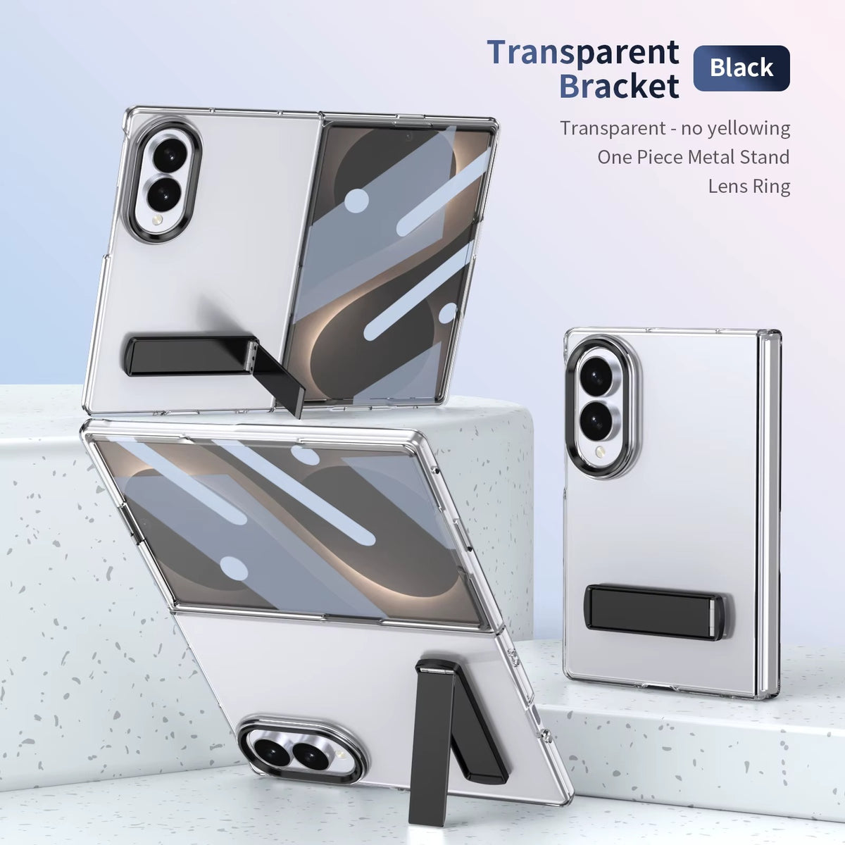 Transparent Braket Metal Stand Case for Samsung Galaxy Z Fold 8 | Built-In Front Glass