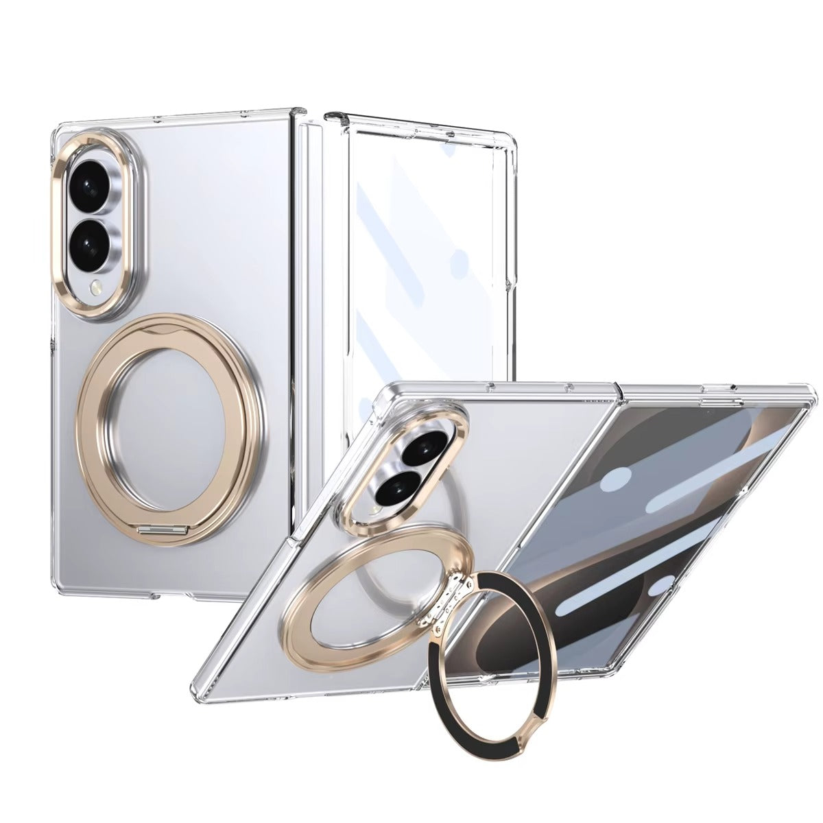 Magnetic Ring Stand Clear Case for Samsung Galaxy Z Fold 8 | Built-In Front Glass