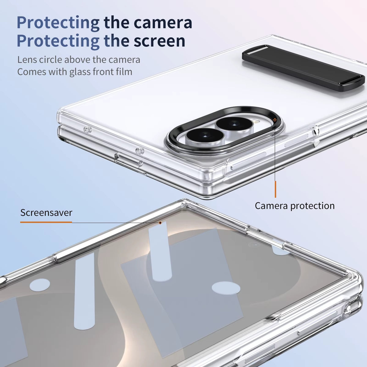 Transparent Braket Metal Stand Case for Samsung Galaxy Z Fold 8 | Built-In Front Glass