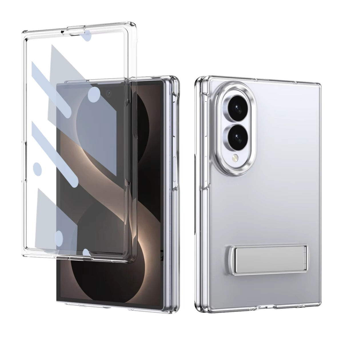 Transparent Braket Metal Stand Case for Samsung Galaxy Z Fold 8 | Built-In Front Glass