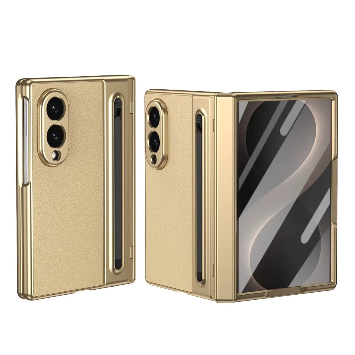 Samsung Galaxy Z Fold 8 Leather Texture front Glass Protection Hinge Case Folding Cover