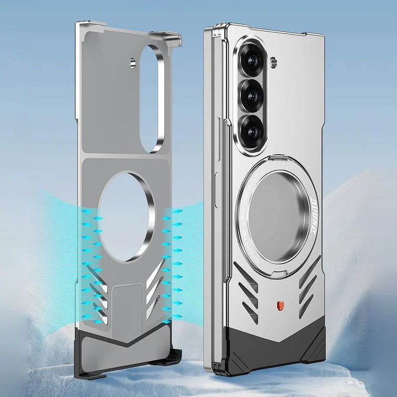 Galaxy Z Fold 7 Magnetic Aluminum Alloy Metal Rimless Frame Heat Dissipation Stand Phone Case