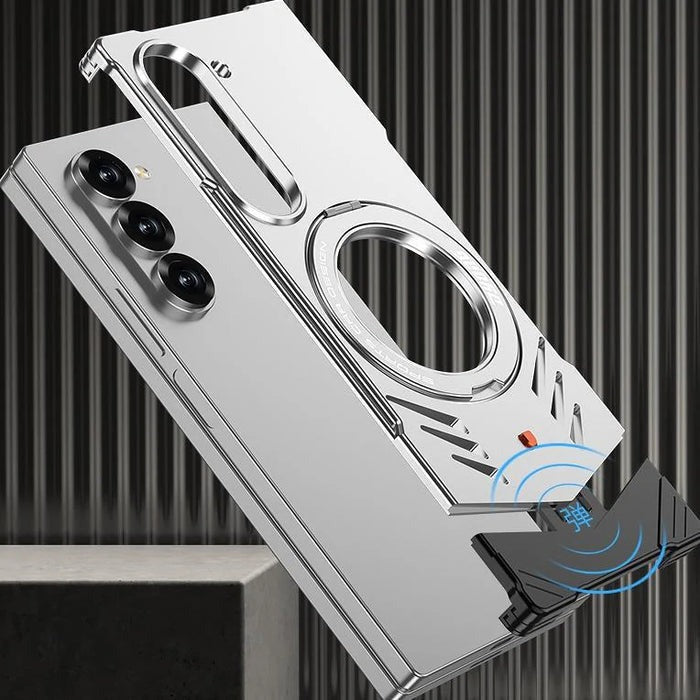 Galaxy Z Fold 7 Magnetic Aluminum Alloy Metal Rimless Frame Heat Dissipation Stand Phone Case