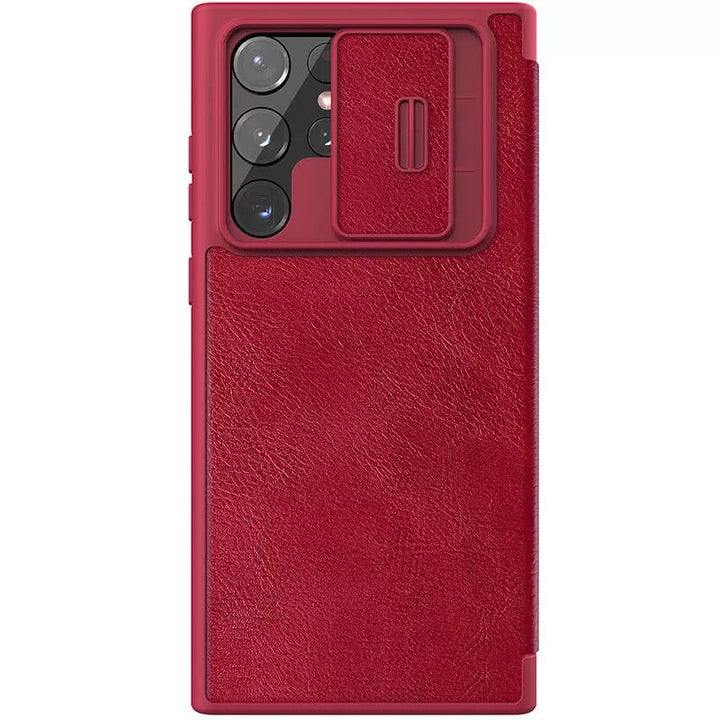 Samsung Galaxy S22 Ultra Camera Protection QIN Leather Flip Case Red