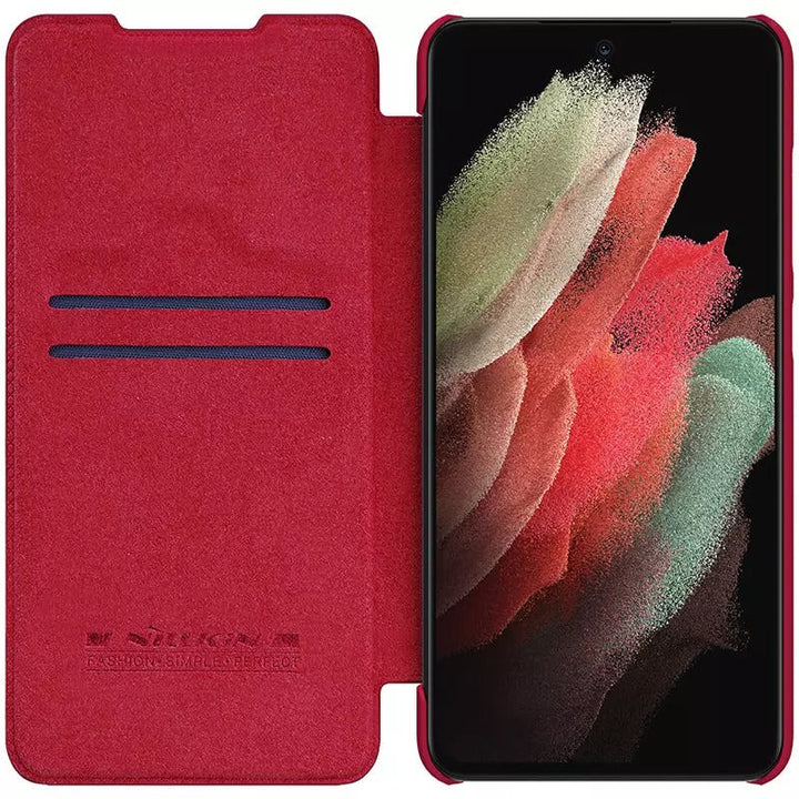 Samsung Galaxy S22 Ultra Camera Protection QIN Leather Flip Case Red