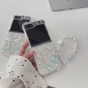 Samsung Galaxy Z Flip 6 Fish Tail Peal Star Love Case With Pearl Holder