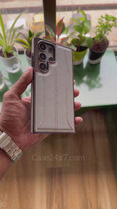 Samsung Galaxy S24 Ultra PU Leather Stitch Chrome Case Cover