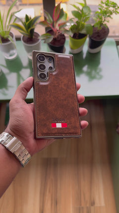 Samsung Galaxy Ultra Series Textured PU Leather Side Chrome Case Cover